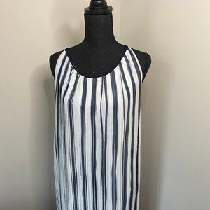 Blue and White Vertical Sleeveless Dress